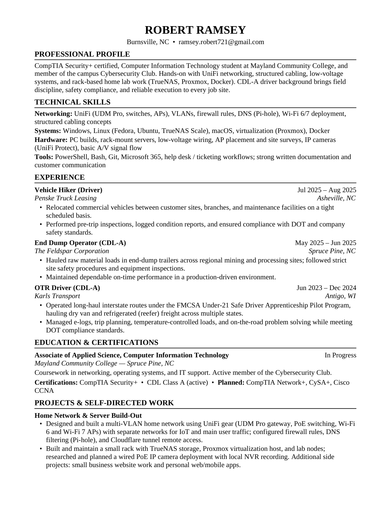 Robert Ramsey resume — page 1